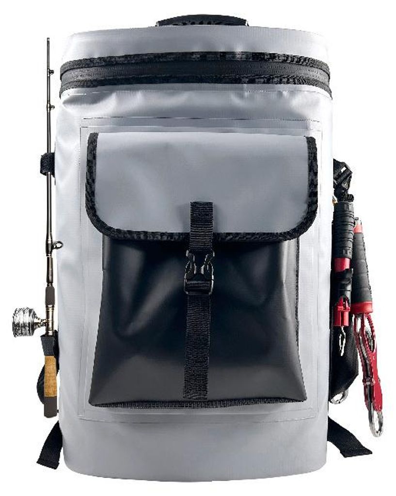 PVC wasserdichter Angelrucksack 30L, isolierte Angelruten- und Fischbox, große Lebendfisch-Tasche für Meeresangeln mit Doppel-Schultergurten,Grey