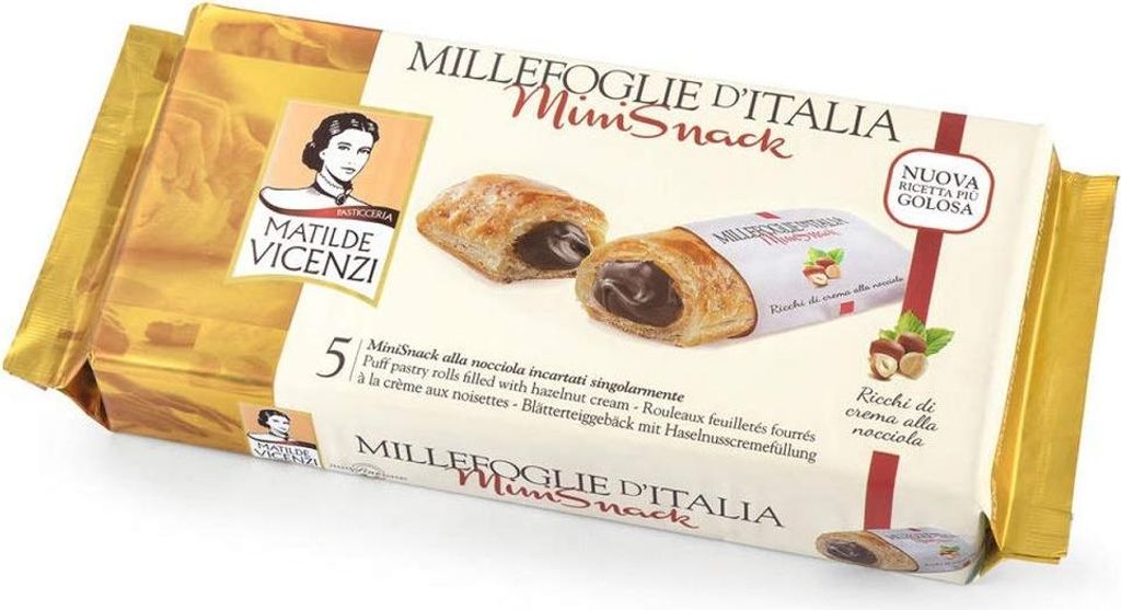 12x Matilde Vicenzi Millefoglie d'Italia Mini Snack Nocciola kekse mit Haselnusscreme 125g Blätterteig