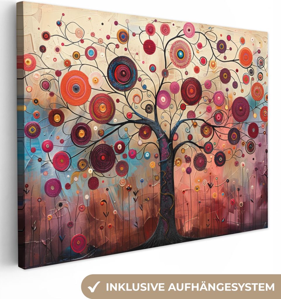 Leinwand Bilder 40x30 cm - Lebensbaum - Lila - Abstrakt - Kunst, Bilder, Wanddeko Wohnzimmer