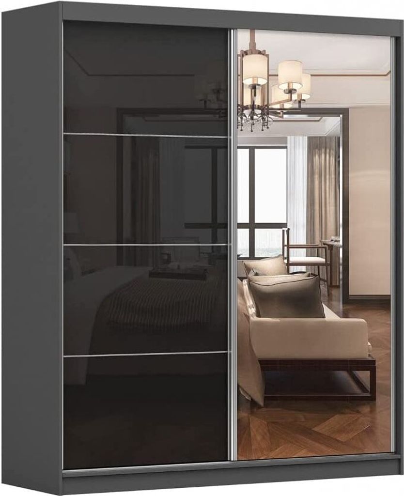 Kleiderschrank M31 mit Spiegel 183 cm, Schwebetürenschrank, Garderobeschrank Schlafzimmer; Wohnzimmerschrank; Korpus Schrank Farbe: Graphit; Farbe...