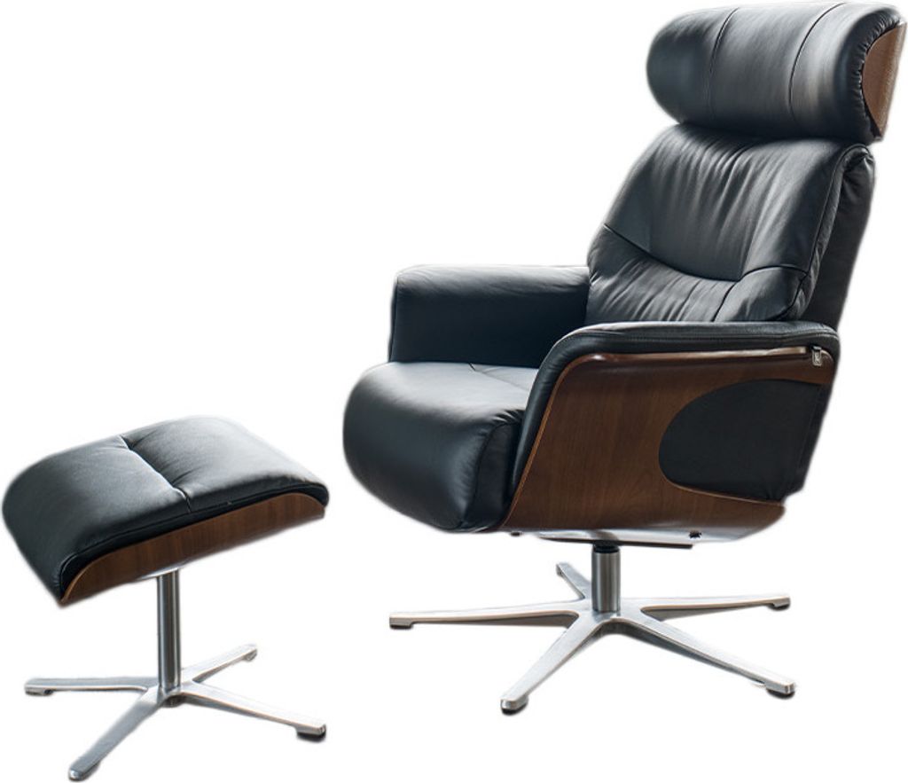 KAWOLA Sessel TOSAR Relaxsessel drehbar Leder schwarz mit Hocker
