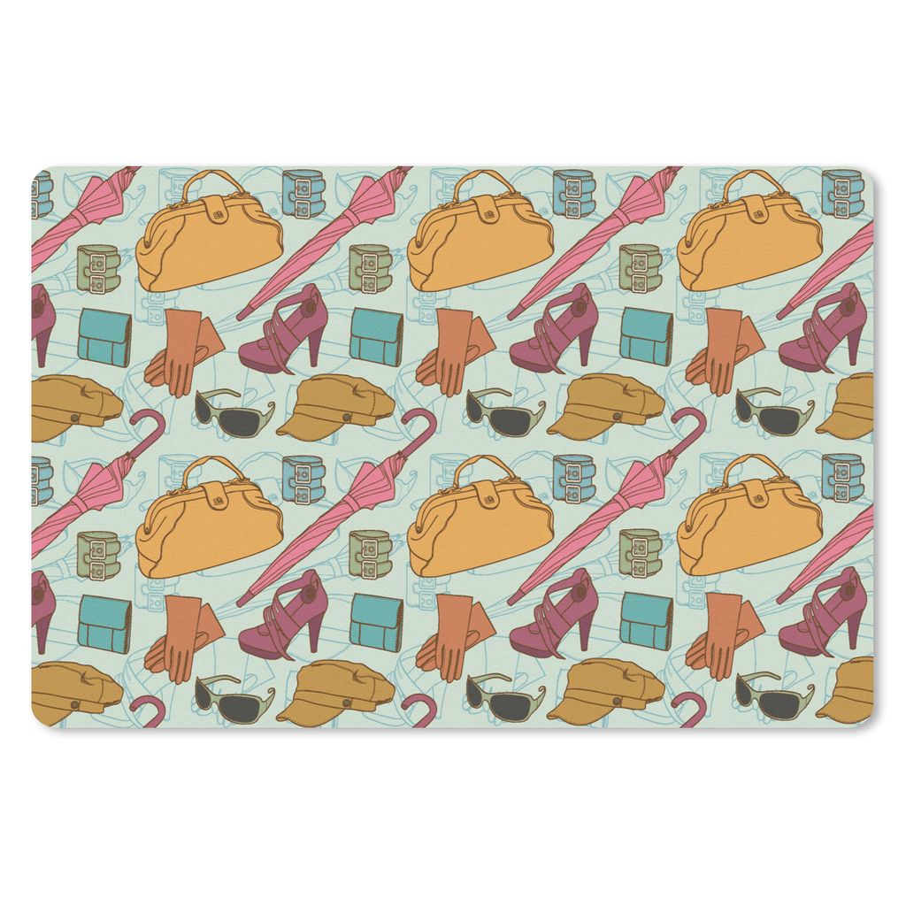 MuchoWow Schreibtischunterlage Kleidung - Regenschirm - Jahreszeiten - Design 60x40 cm - XXL Mauspad - Großes Mauspad