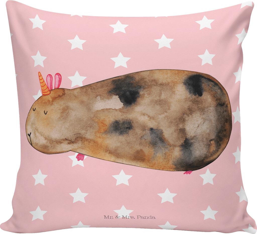 Mr. & Mrs. Panda zier kissen Einhorn Meerschweinchen - Rot Pastell - Geschenk, kuschelkissen 40x40, für sofa, Unicorn, Meerschwein, Deko, Einhörn...