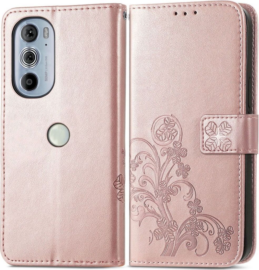 Mobigear Clover Motorola Edge 30 Pro Hülle Klapphülle Geldbörse - Roségold
