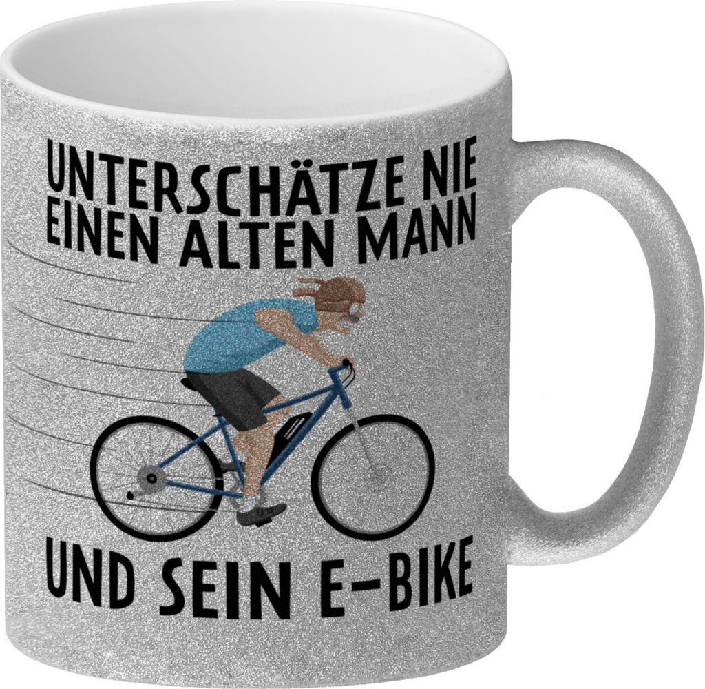 Unterschätze nie einen alten Mann und sein E-Bike Glitzer-Kaffeebecher