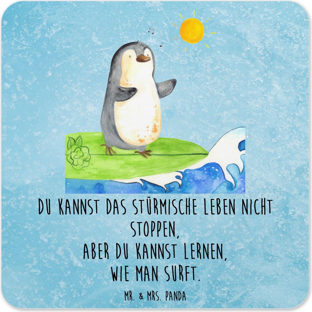 Mr. & Mrs. Panda Untersetzer für Gläser Pinguin Surfer 10er Set - Eisblau - Geschenk, Pinguine, Motiviert, Glas-Untersetzer, Urlaub, Tisch, Tisch...