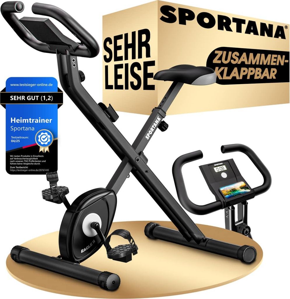 SPORTANA Heimtrainer Fahrrad EAGLE 2 – 2in1 Ausdauer Ergometer – Klappbar – LCD Display – Höhenverstellbar – inkl. Fitnessbänder – ...