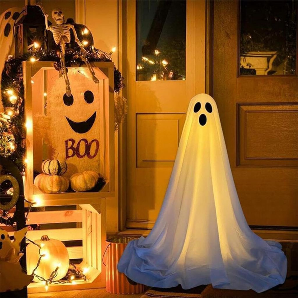 Halloween Ghost Light Up, Large Light-Up Spooky Ghosts, Scary Standing Ghosts Decor mit String Light für Hof Front Porch Lawn