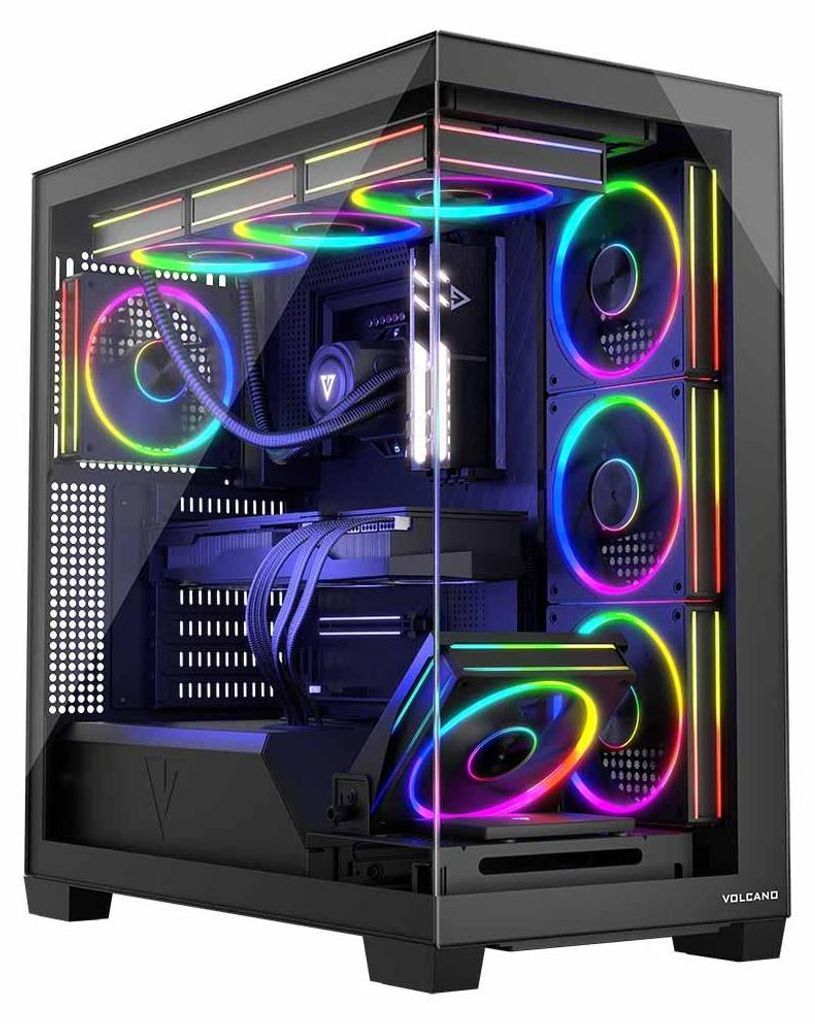MODECOM Volcano Stellar ARGB 8F PC-Gehäuse, Schwarz, Midi Tower, 8 ARGB Lüfter, Gehärtetes Glas, Mesh Front, ATX Case