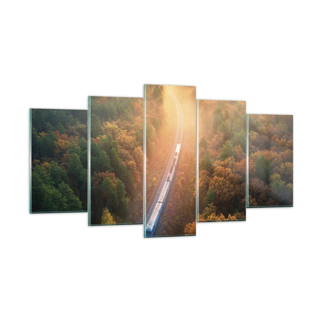 Bilder auf glas - 5 Teile - Bahn Herbst So - 160x85cm - Glasbilder - Wandbilder - Bilder - zum Aufhängen bereit - Wanddekoration aus Glas - Glas B...