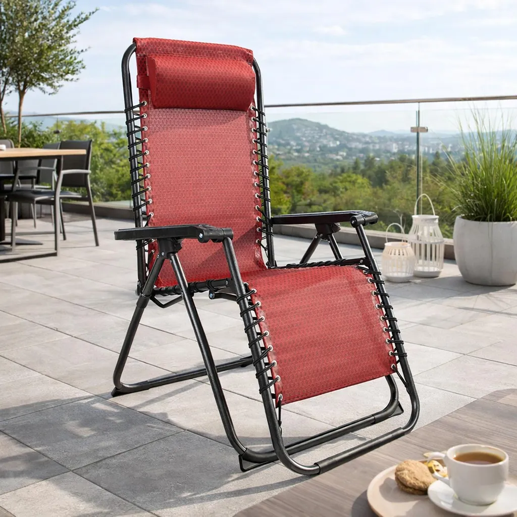 Fauteuil de camping pliable avec dossier inclinable Rouge - Série Outdoor