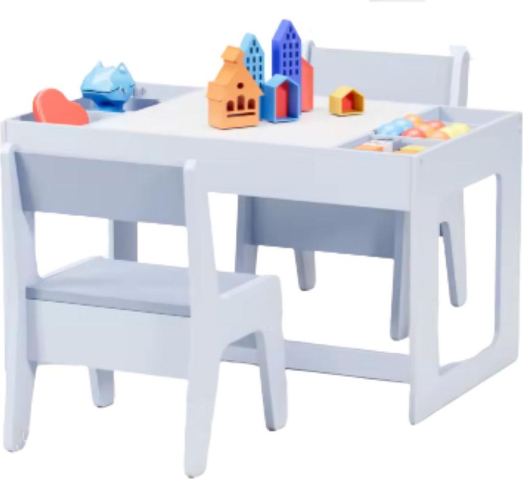 Bolt Edge 3-in-1 Kinderschreibtische – 1 Tisch + 2 Stühle – Aktivitätentisch mit Aufbewahrung und Tafel – Kinderbureau – Hellgrau