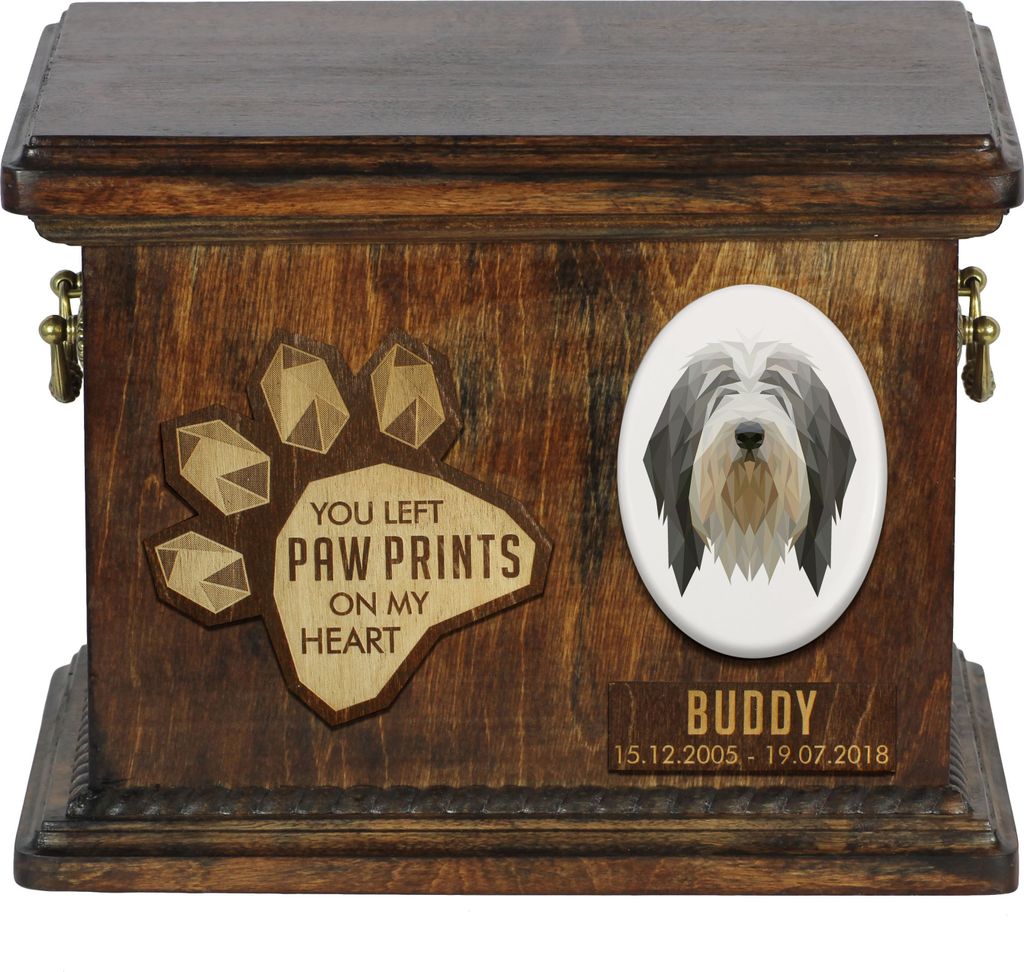 Bearded Collie Personalisierte Hundeurne mit Gravur, Erinnerungsbox für Hundeknochen von der Marke Art-Dog