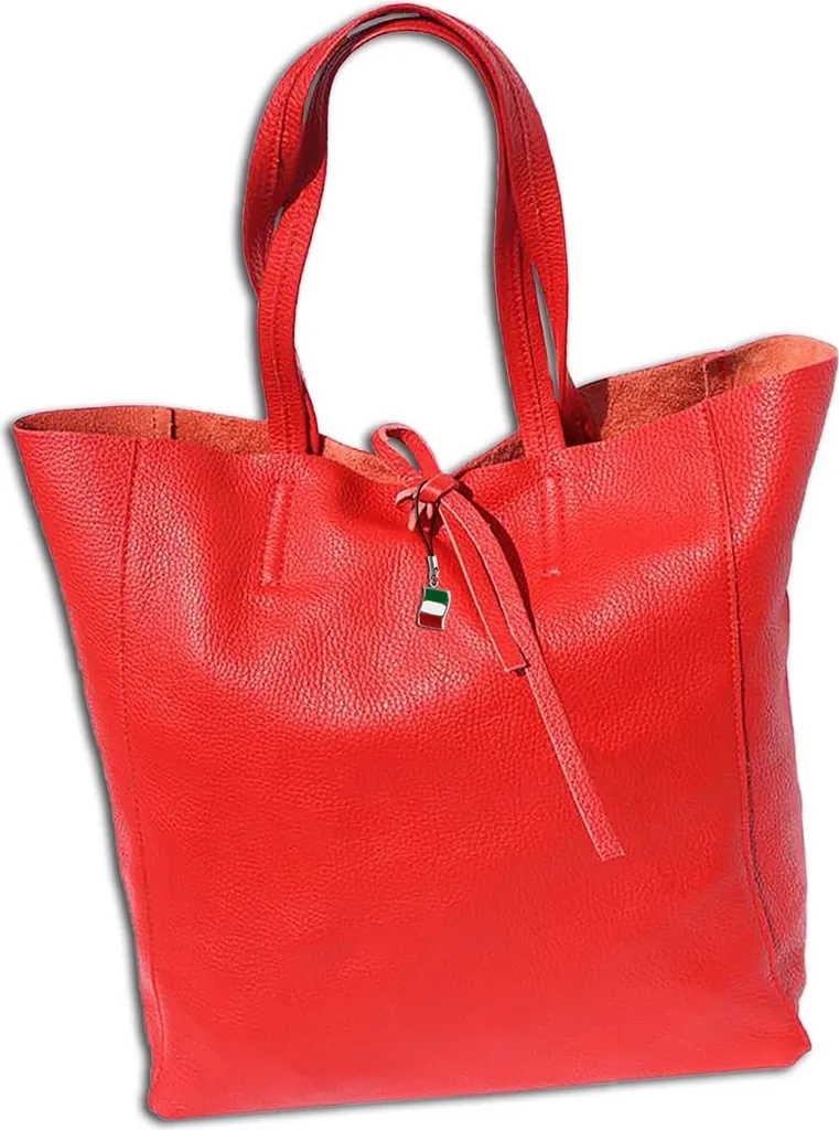 Grand Sac Shopper pour Femme en Cuir Rouge Italien Format A4 OTF112R