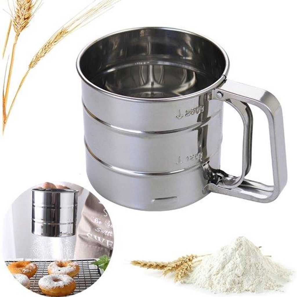 Handmatige RVS Zeefbeker mit Handgriff - für Mehl, Puderzucker & Kakaopulver - 15*9.5*10.5cm - Silber