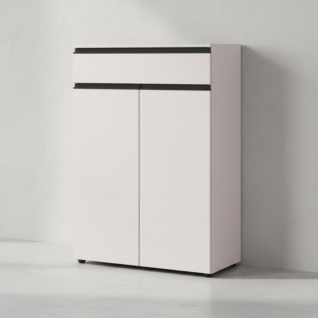 Aktenschrank mit Schublade & Türen Soft-Close | 81x120x40 cm | Greige matt | Büroschrank Germany | Büromöbel "Stuttgart" Kadima Design