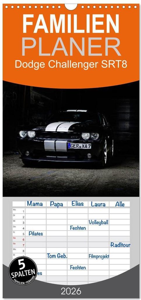Familienplaner 2026 - Dodge Challenger SRT8 mit 5 Spalten (Wandkalender, 21 x 45 cm) CALVENDO