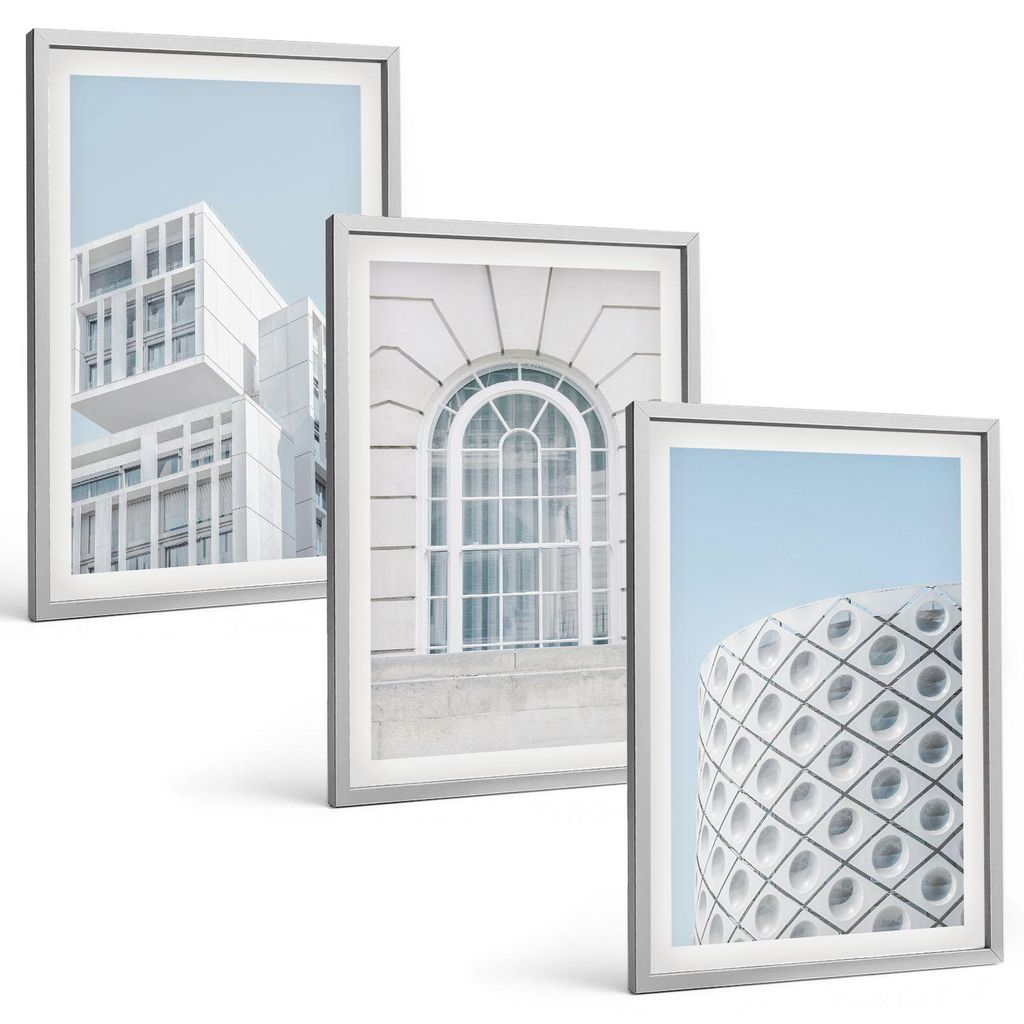 Bilder Set 3-teilig im silbergerahmten Rahmen – Wandbilder 3 Stück – gerahmte Poster für Wohnzimmer, Schlafzimmer und Flur – 40x60 cm – M...