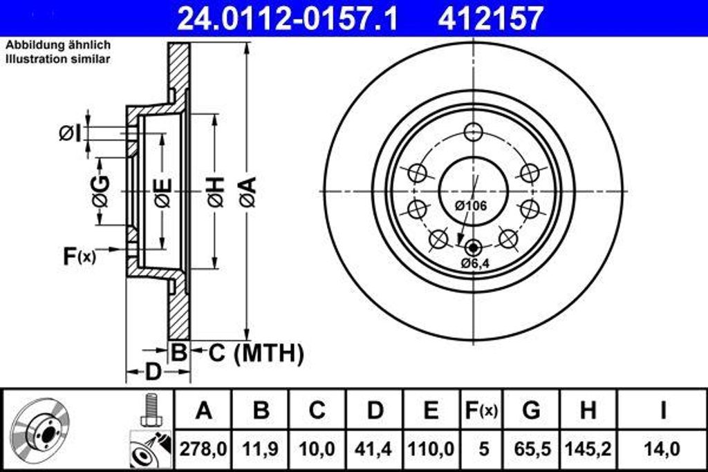 ATE 24.0112-0157.1 Bremsscheibe OE 46836489 kompatibel mit Croma, Signum, Vectra
