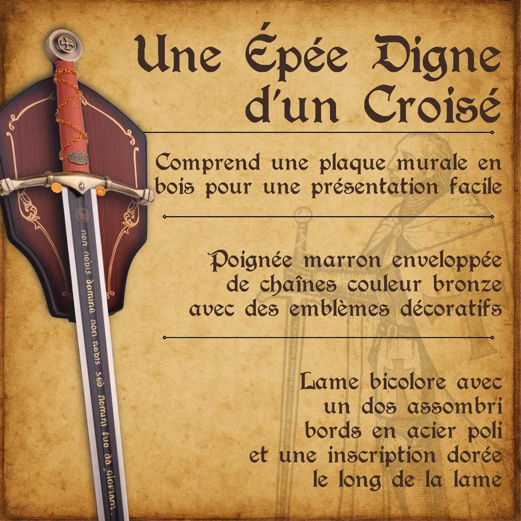 Épée de Templier Médiévale Artisanale en Acier pour Reconstitution - 8