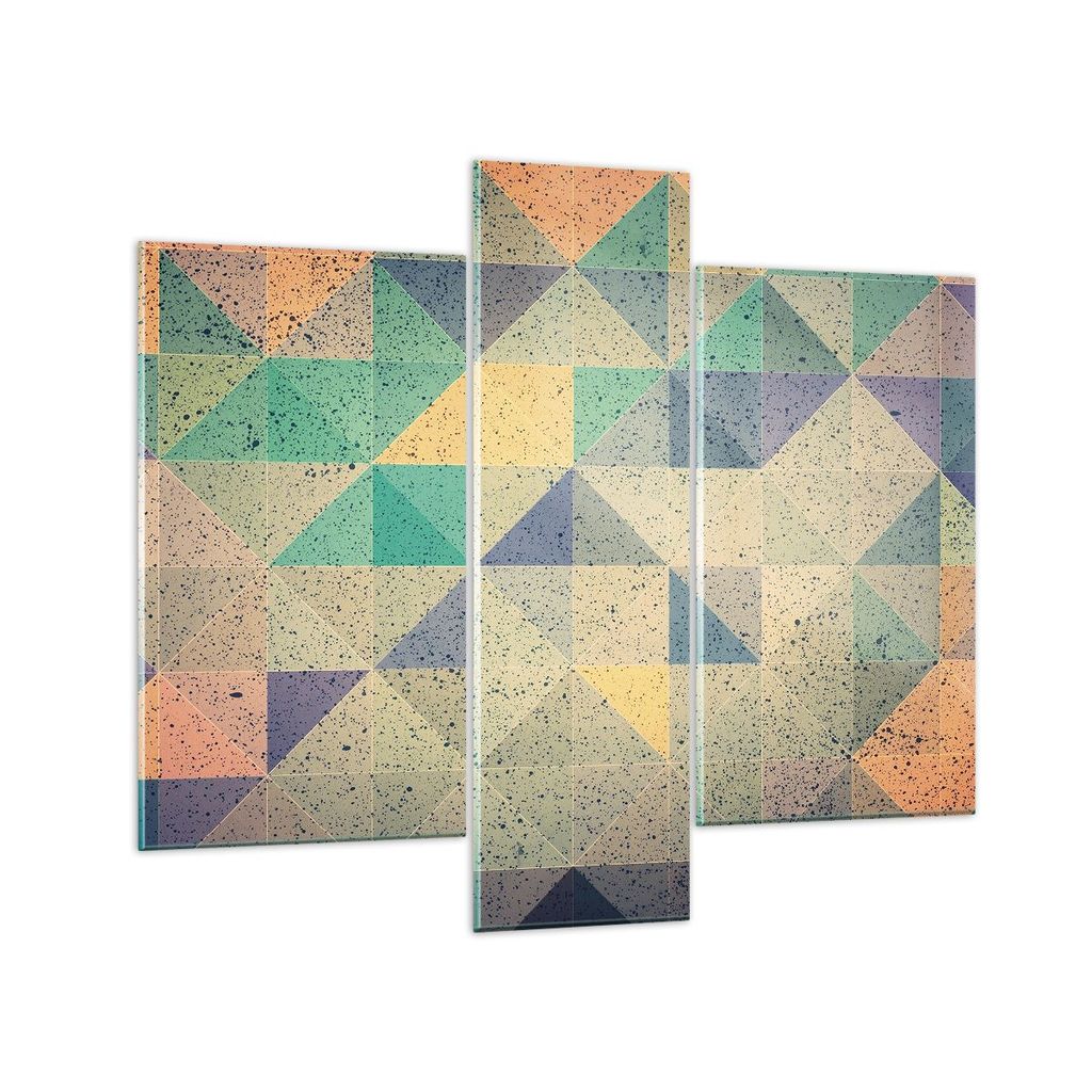 Bilder auf glas - 3 Teile - Abstraktion Dreieck Muster - 95x80cm - Glasbilder - Wandbilder - Bilder - zum Aufhängen bereit - Wanddekoration aus Gl...