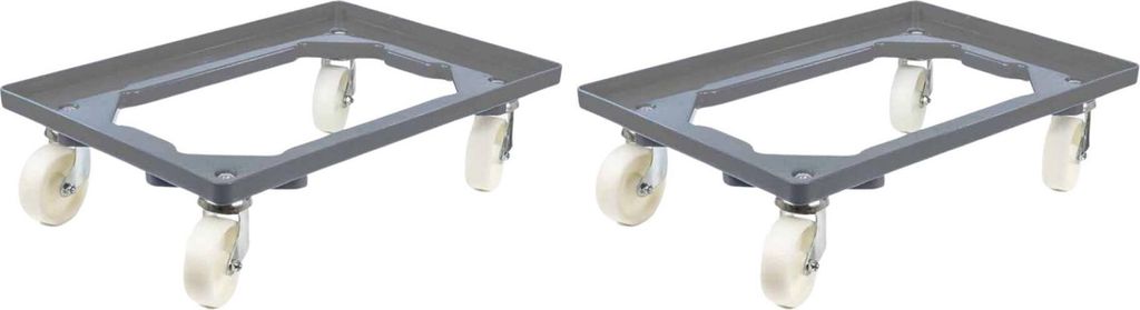 SparSet 2x Transportroller für Euroboxen 60x40cm mit Kunststoffräder grau | Offenes Deck | 2 Lenkrollen & 2 Bockrollen | Traglast 300kg | Kistenr...