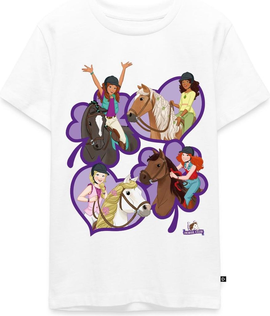 Spreadshirt Schleich Horse Club Sofia Lisa Hannah Sarah Herzen Teenager Premium T-Shirt, 158/164 (12 Jahre), Weiß