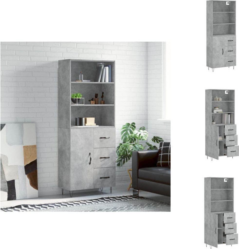 vidaXL Highboard Betongrau 69,5x34x180 cm Holzwerkstoff - Sideboards