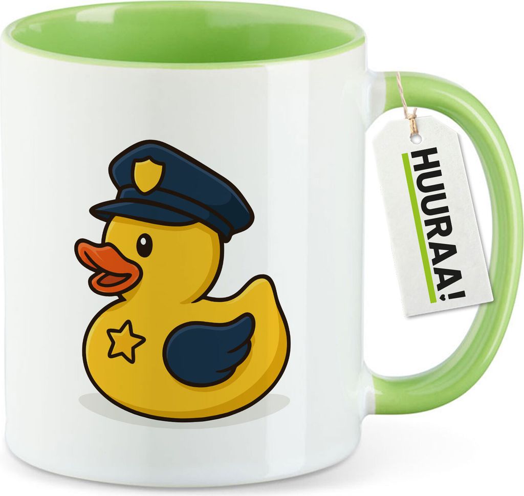 Huuraa Kaffeetasse Quietscheente Polizei Comic Gummiente 330ml Grün Keramik Kaffeebecher Geschenkidee