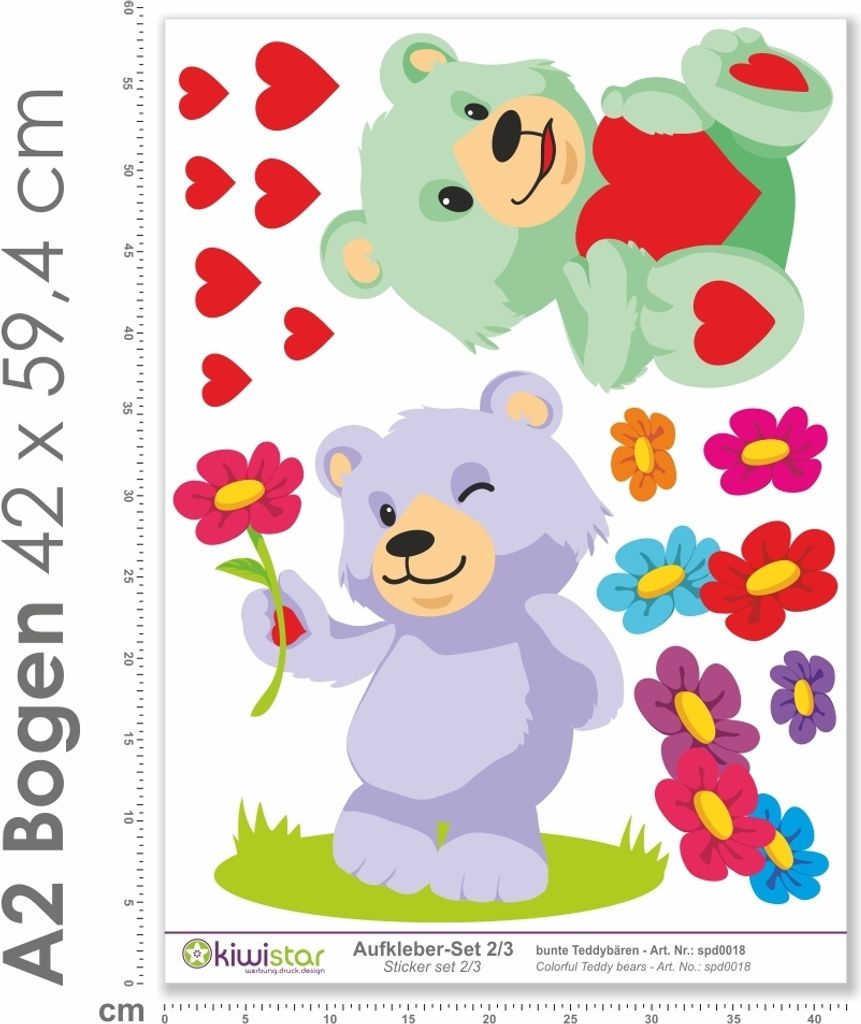 Kiwistar Glückliche Bären Wolken Gesamtgröße, Wandsticker Set Bogen Aufkleber farbig DIN A4 DIN A2 Gesamtfläche: ca. 60x40cm