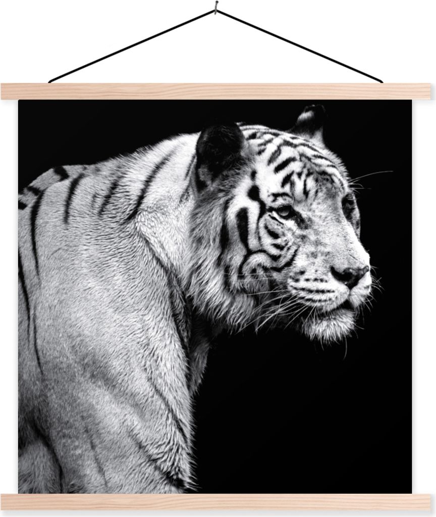 MuchoWow Textilposter Tiger - Wilde Tiere - Licht 120x120 cm mit holzfarbenen Rahmen - Textil-Poster
