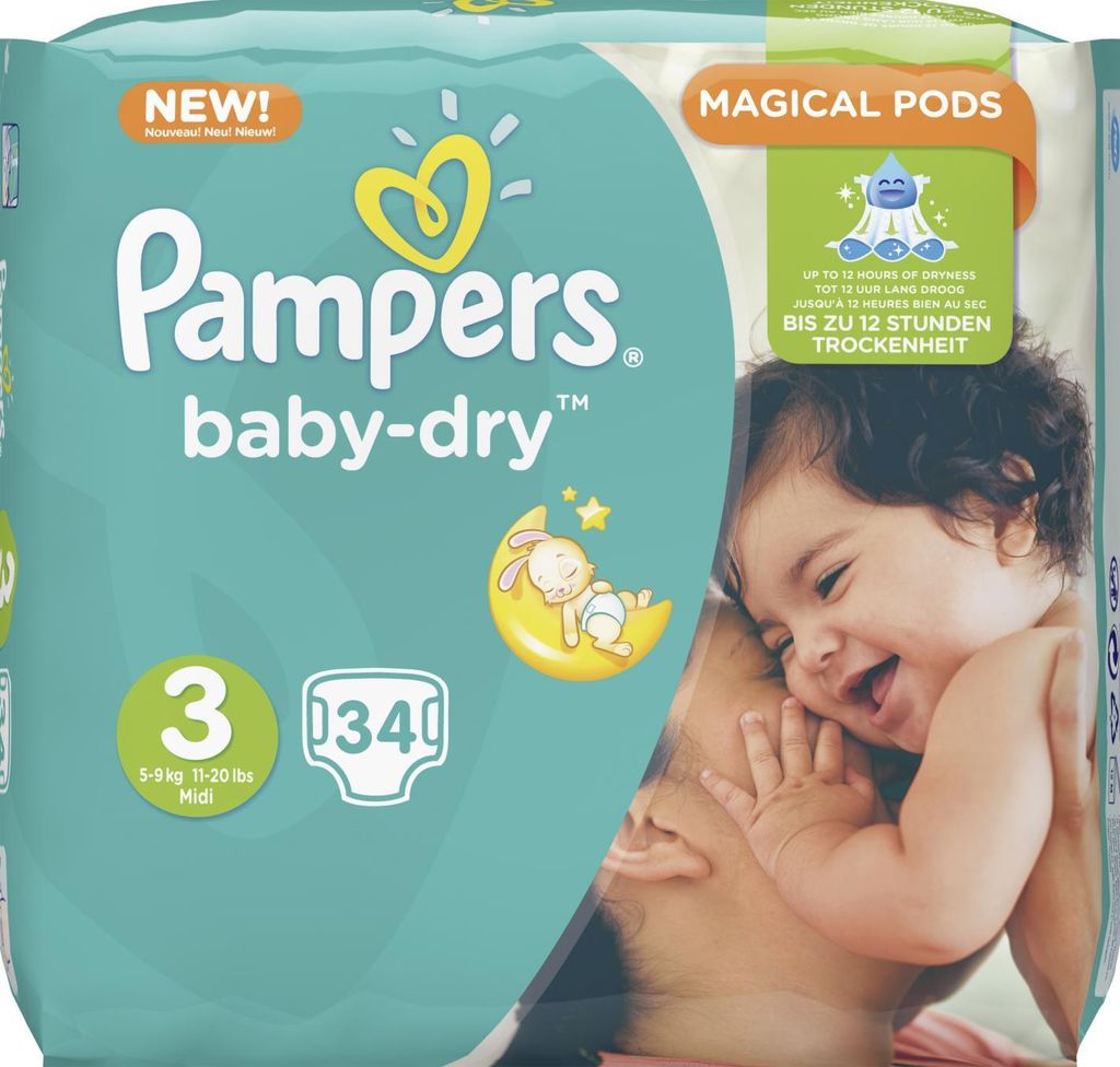 Pampers Windeln baby-dry Größe 3 Midi 5-9 kg Sparpack 38 Stück