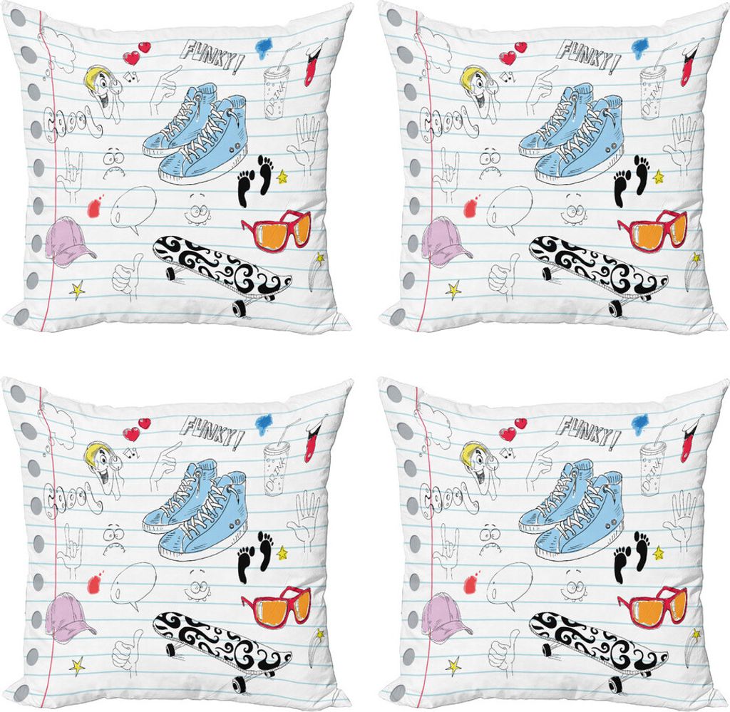 ABAKUHAUS Hipster Kissenbezug Set (4 Stück), Zeichnungen auf einem Notebook, Moderner Doppelseitiger Digitaldruck, 60 cm x 60 cm, Schwarz Pale Blu...