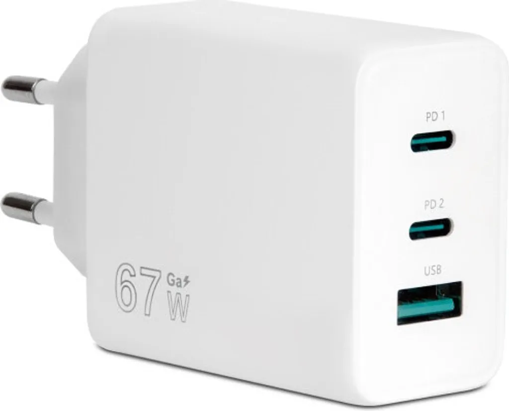 Vultech Chargeur Universel 67W GaN Blanc avec 3 Ports USB-C et USB-A