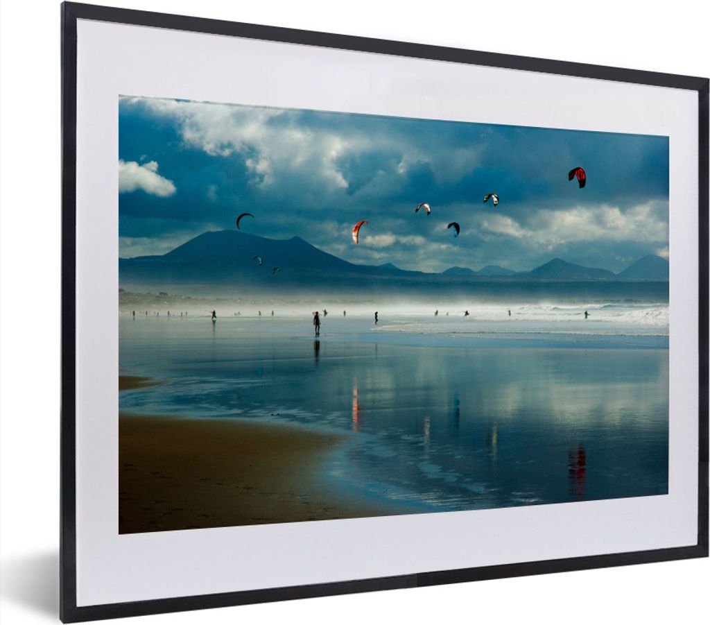 MuchoWow MuchoWow Gerahmtes Poster Kite Surf See 40x30 cm - Poster mit zchwarzem Bilderrahmen - Bilderrahmen - Poster im Rahmen
