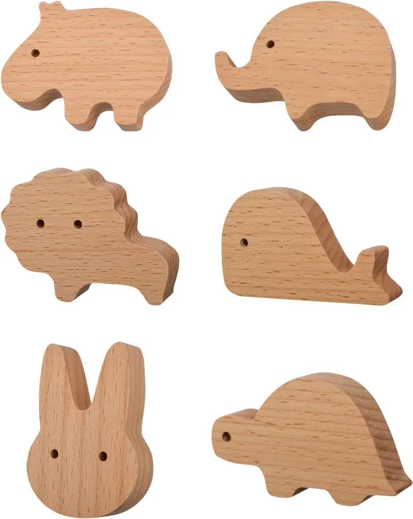 Relooker Meuble Enfant avec 6 Boutons en Bois Hêtre Animaux Sauvages