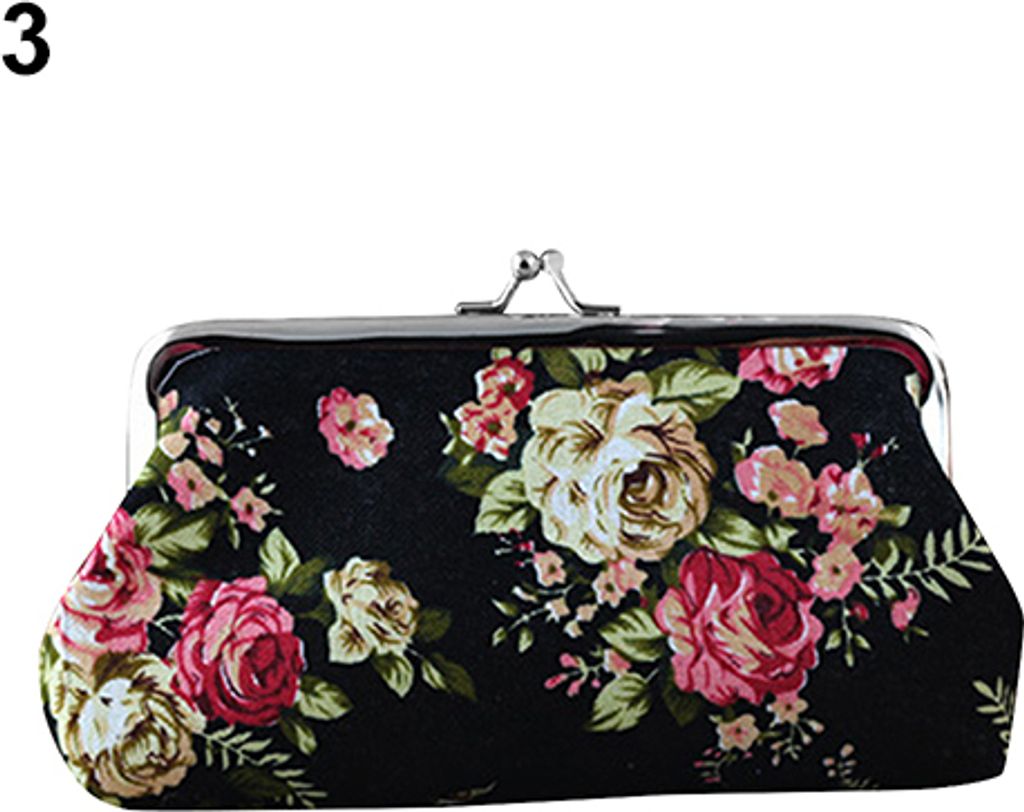 Damen Geldbörse Geldbeutel Etui Portemonnaie Schlüssel Kartenetui Große Blumenmuster Haspe Blau