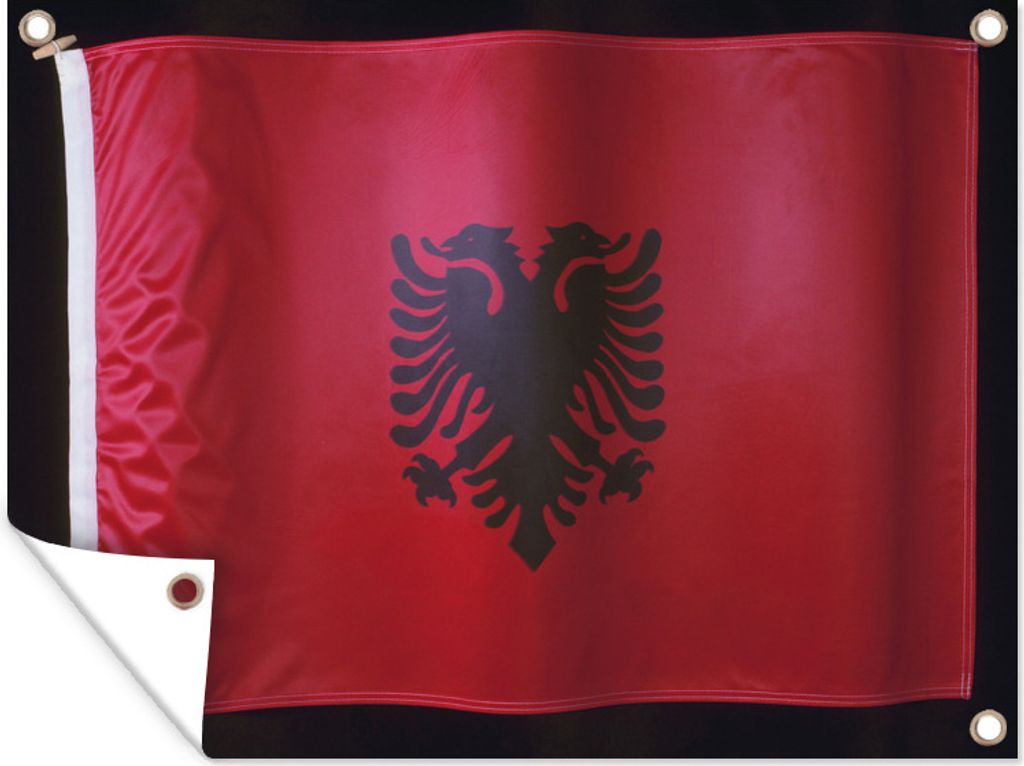 MuchoWow 80x60 cm Outdoor-Poster Gartendeko Sichtschutz Garten Poster für den Garten Die Flagge von Albanien auf schwarzem Hintergrund