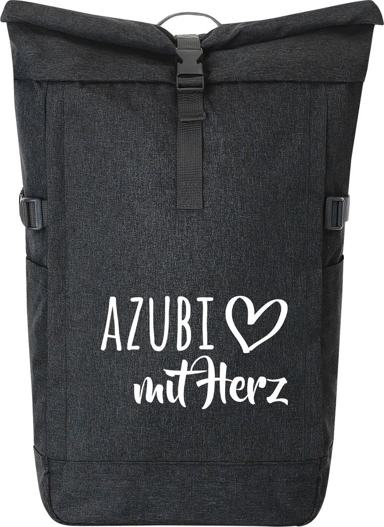 Huuraa Kurierrucksack Azubi mit Herz 30-44 Liter Black Melange Fairtrade Rolltop Rucksack Geschenkidee