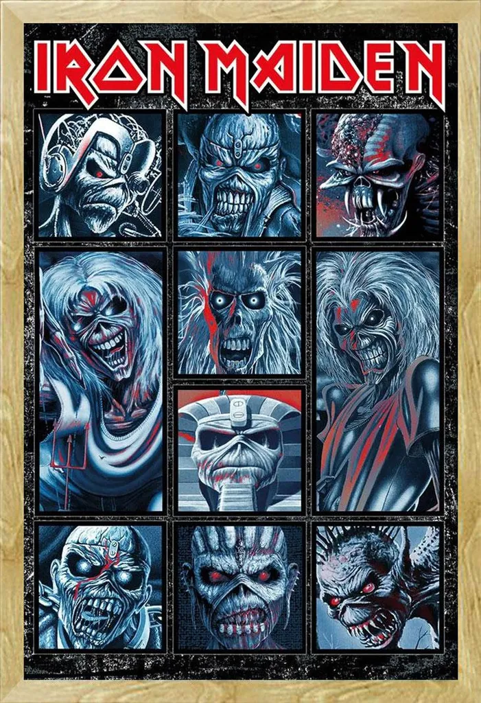 Décoration murale Iron Maiden encadrée, grand format 61x91 cadre hêtre