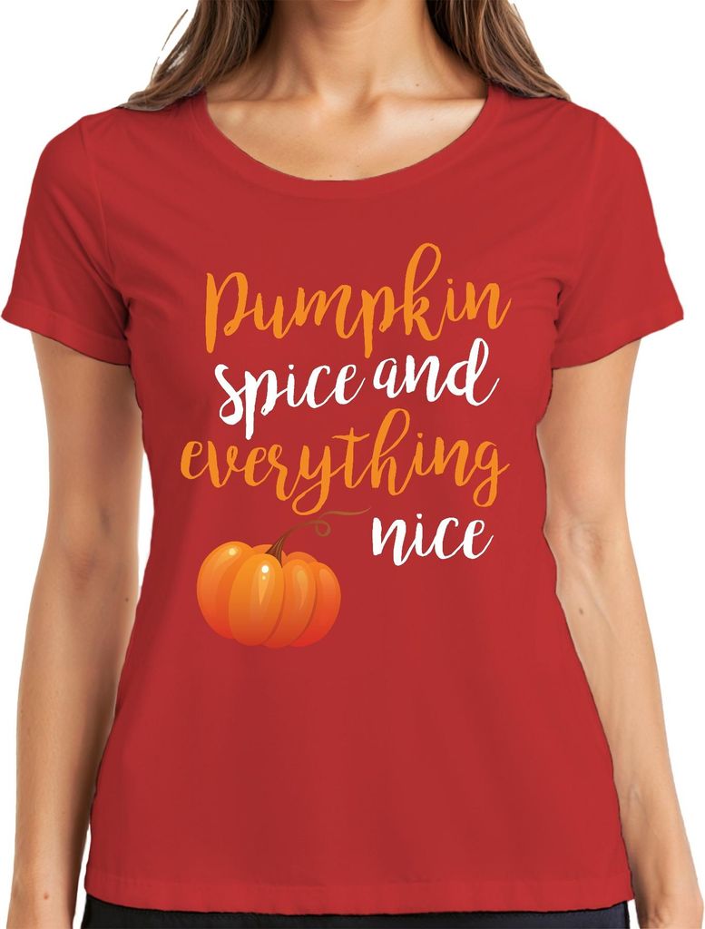 Pumpkin spice and everything nice Herbst Kürbis Halloween süß Damen T-Shirt, Rot, 3XL