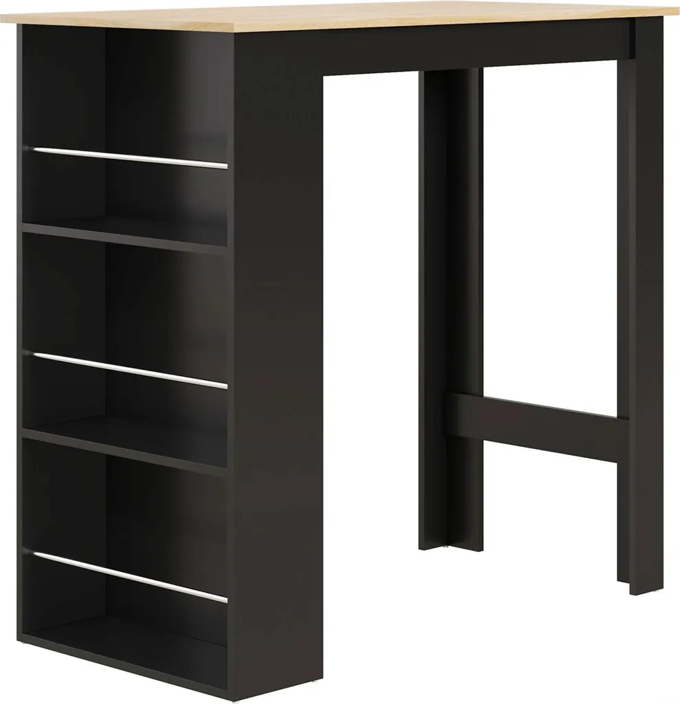Table de bar pour petit espace noir 112 cm avec rangement de cuisine