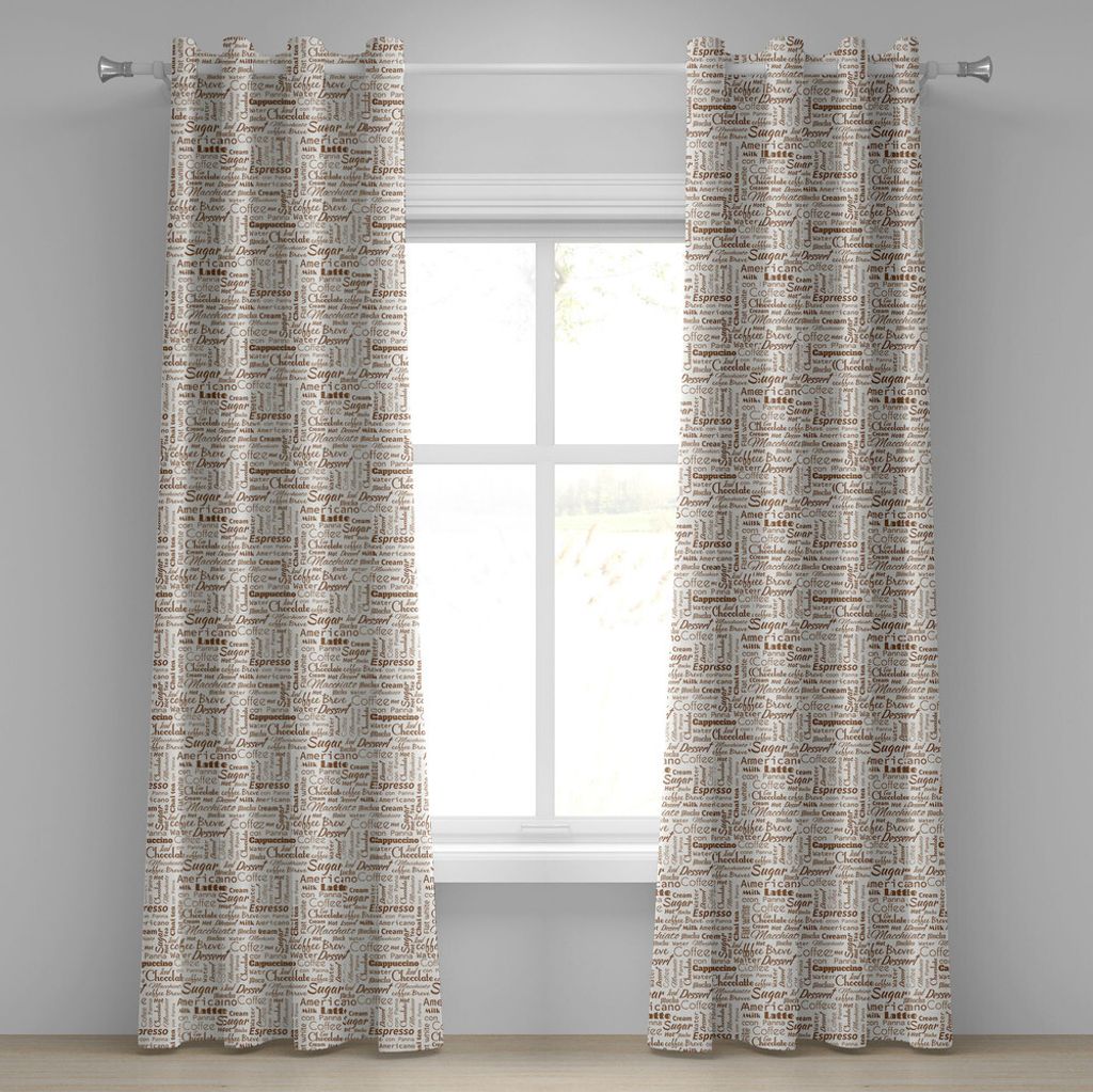 ABAKUHAUS Modern Ösenvorhang, Kaffee Themenorientierte Zitate Macchiato Mocha Americano Breve Dessert Künstlerische Grafik, Dekorative 2-Panel-Fe...