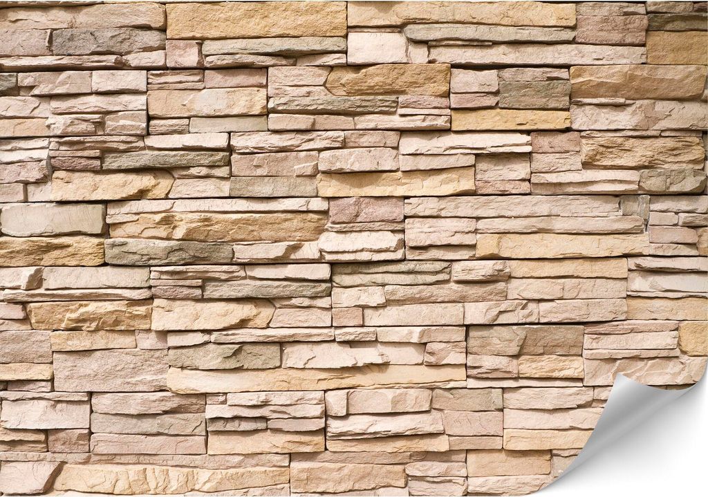 LUMASOUL Fototapete 200x140 cm, Vliestapete Beige Steinwand Motiv, Hochwertige Bildtapete Einfach zu Montieren, Premium