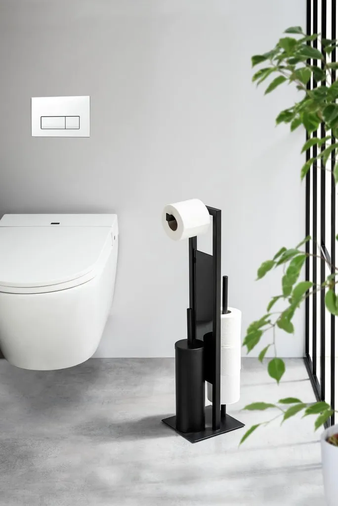 Set WC autoportant Rivalta noir pour salle de bain sans perçage - 2