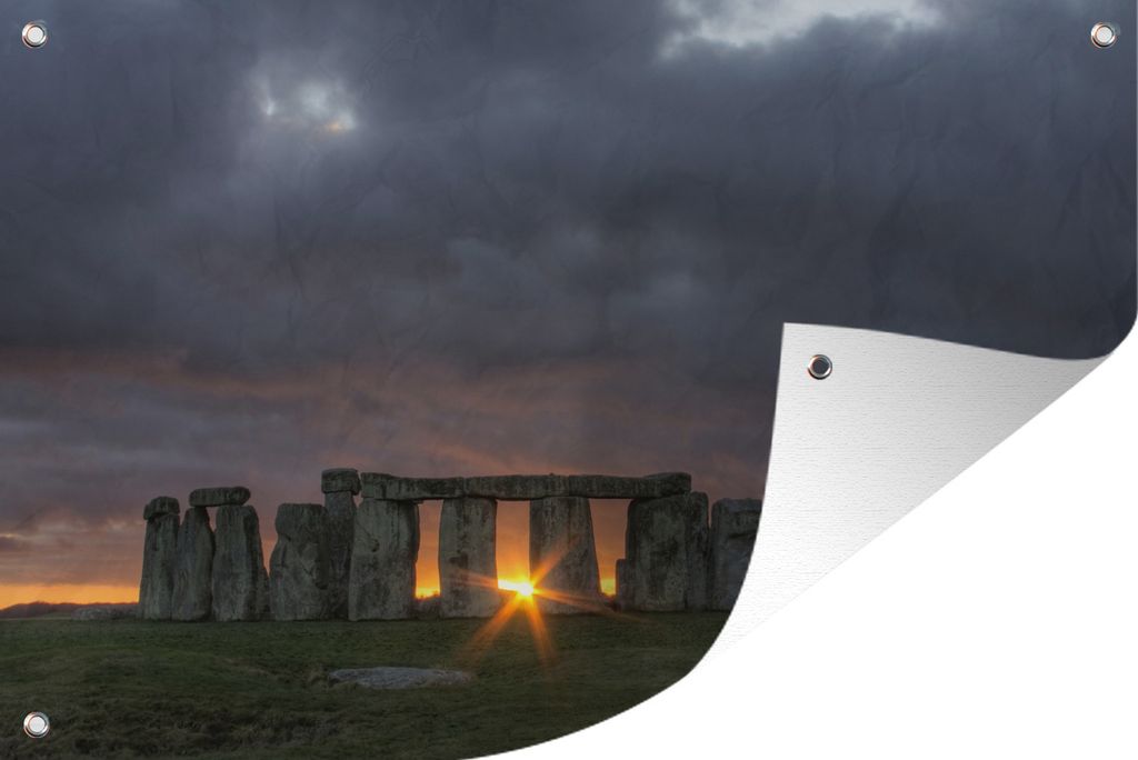 MuchoWow 120x80 cm Outdoor-Poster Gartendeko Sichtschutz Garten Poster für den Garten Sonnenuntergang in Stonehenge in England