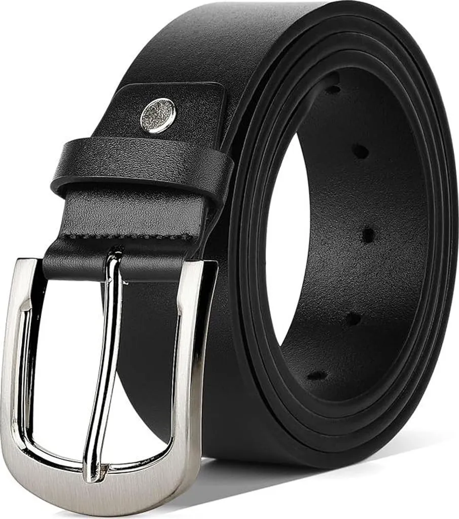 Cintura in pelle nera regolabile da uomo 110 cm con fibbia ad ardiglione da 38 mm