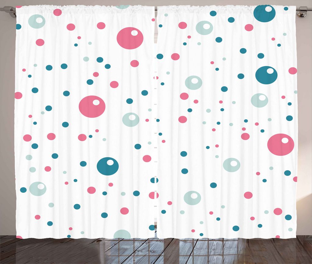 ABAKUHAUS Modern Rustikaler Gardine, Pastellfarben-Tupfen, Schlafzimmer Kräuselband Vorhang mit Schlaufen und Haken, 280 x 175 cm, Blau Grau Rosa