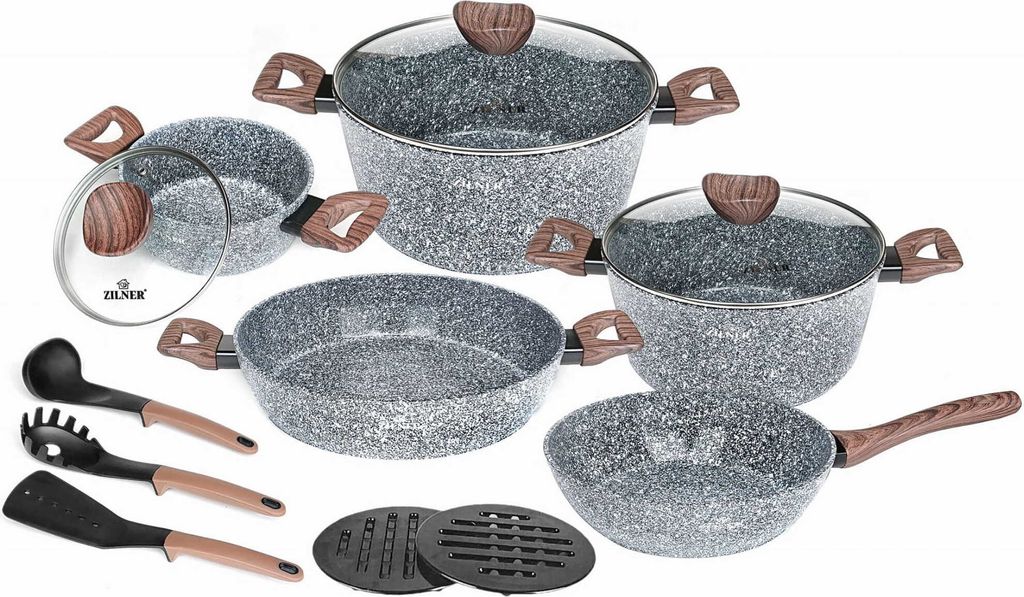 ZILNER 15-Teiliges Antihaftbeschichtet Kochtopfset Topfset Geshirrset Forest Zl-8519