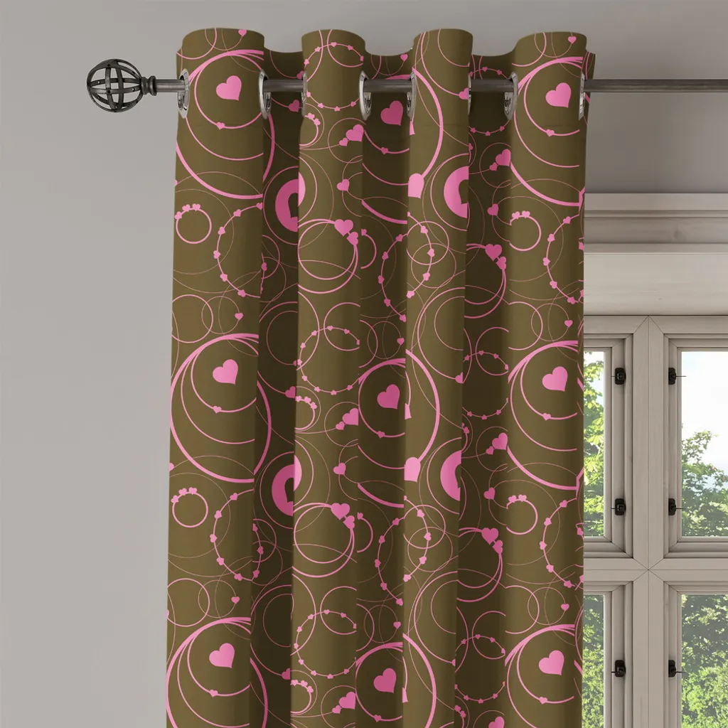 ABAKUHAUS Tenda con occhielli a forma di cuore, motivi romantici e elaborati ispirati alla festa di San Valentino con cerchi e forme rosa su sfondo scuro, tende decorative a 2 pannelli, 280 cm x 245 cm, rosa - 4
